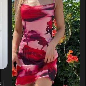 Stradivarius Red and Pink Floral Mini Dress